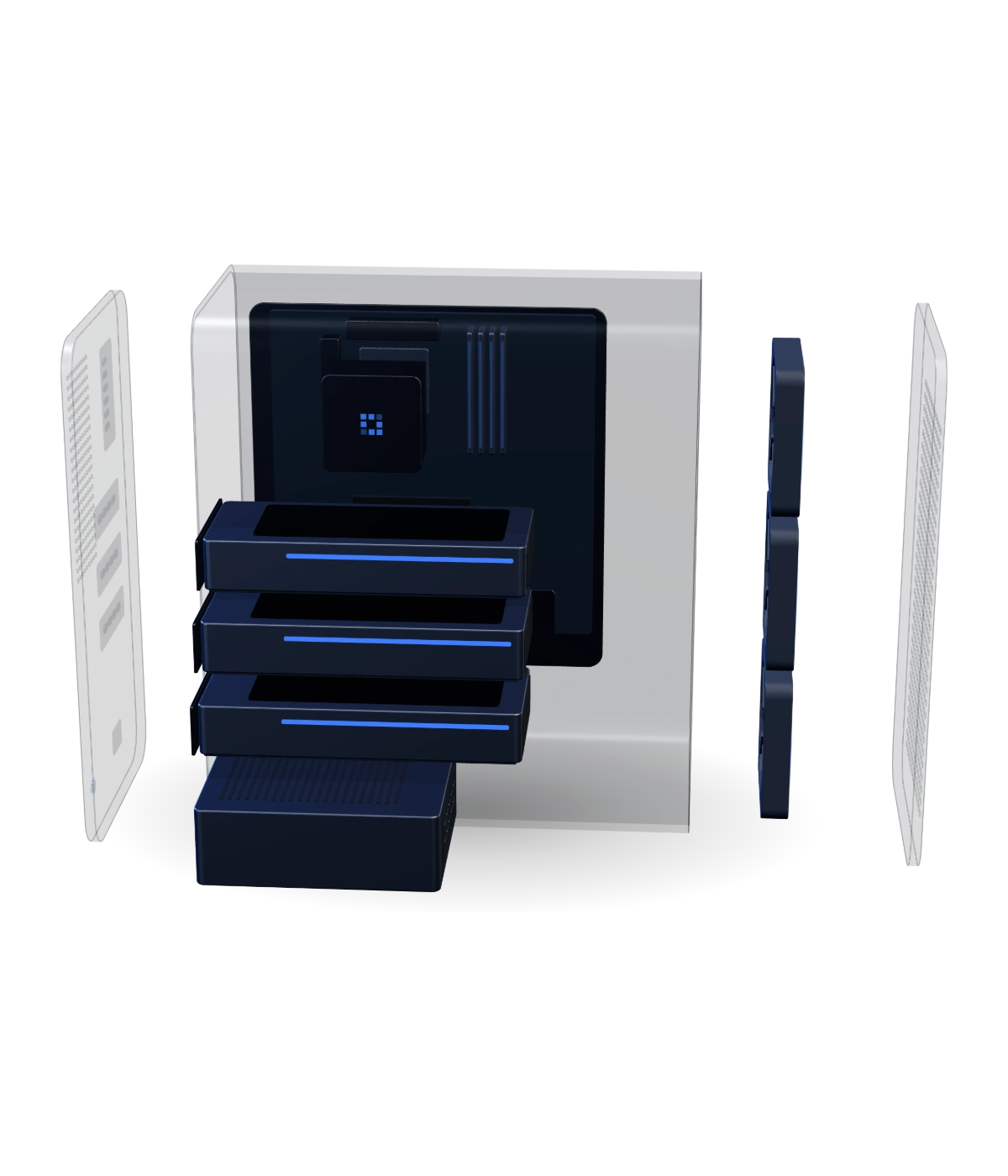 The same Matrix system with its panels and internal parts separated